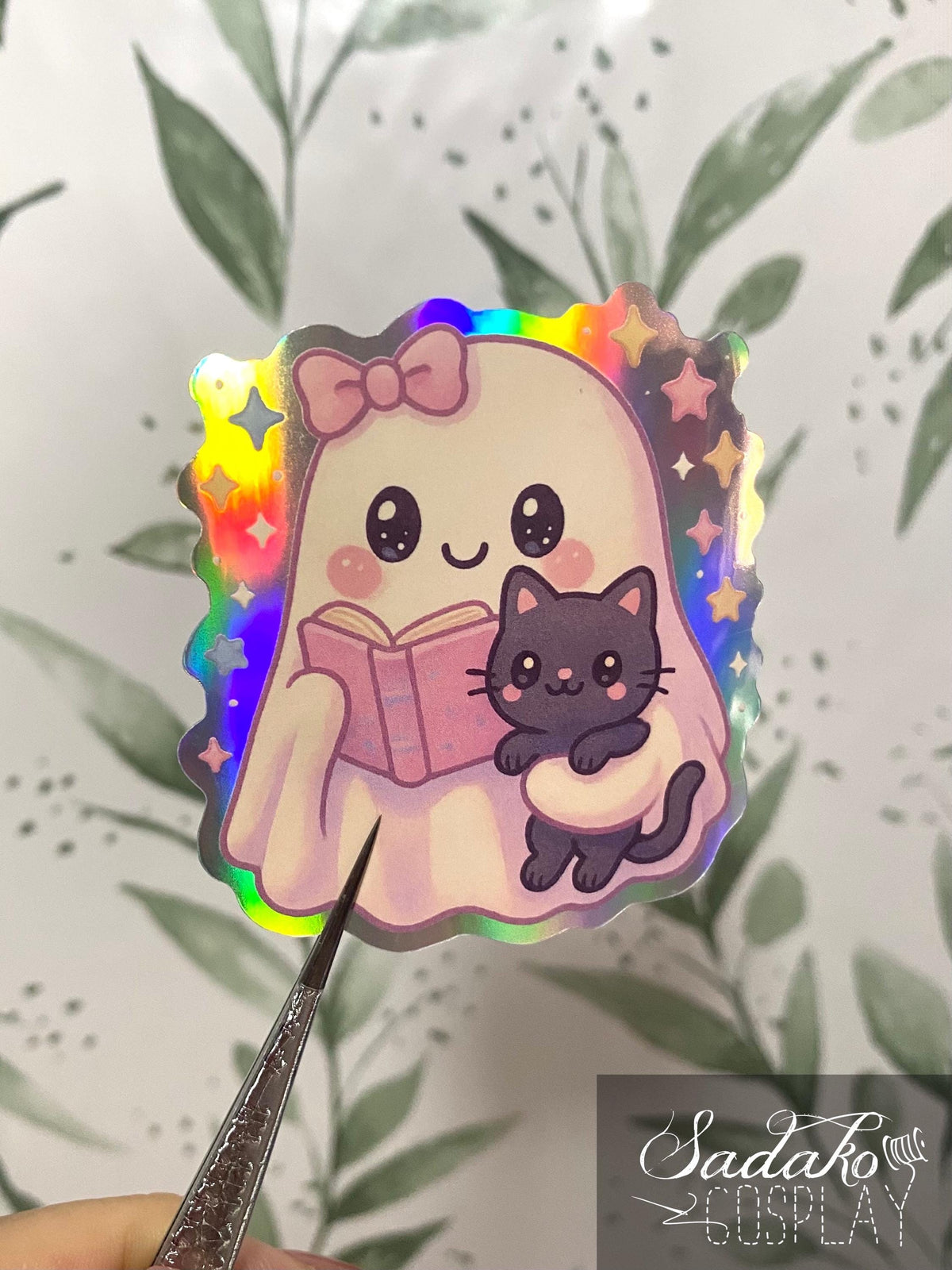 Gothic "Reading Ghostie" Vinyl Sticker mit Holo-Laser-Effekt