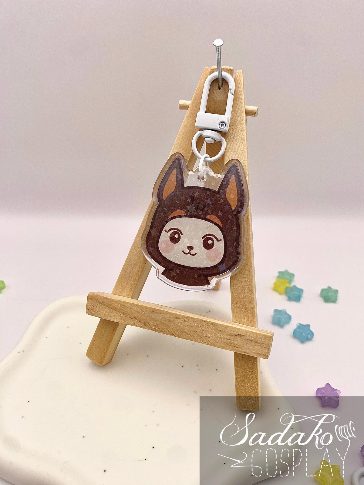 ATEEZ „Doberman Hetmongi“ Yeosang Acrylic Keychain mit Glitzer Sternen