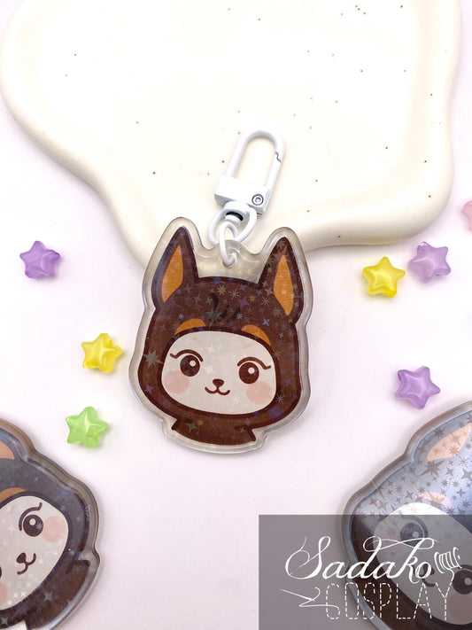 ATEEZ „Doberman Hetmongi“ Yeosang Acrylic Keychain mit Glitzer Sternen