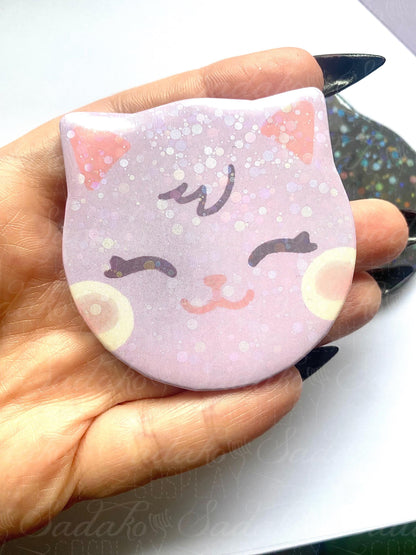Wooyoung & San Katzen Glitzer Button Pin, WooSan ateez ATINY Atz, k-Pop cat shaped