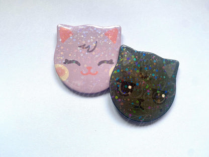 Wooyoung & San Katzen Glitzer Button Pin, WooSan ateez ATINY Atz, k-Pop cat shaped