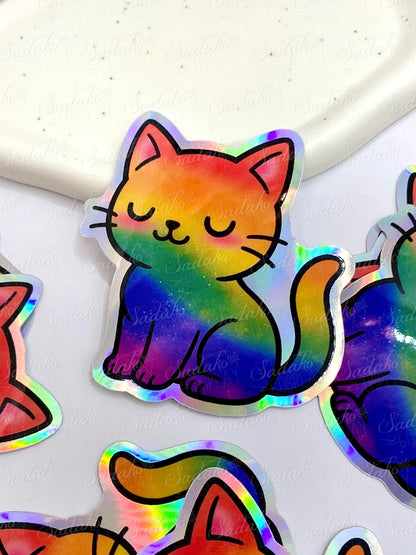 LGBTQ+ Pride Kätzchen Vinyl Sticker mit Holo-Laser-Effekt