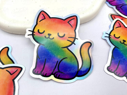 LGBTQ+ Pride Kätzchen Vinyl Sticker mit Holo-Laser-Effekt