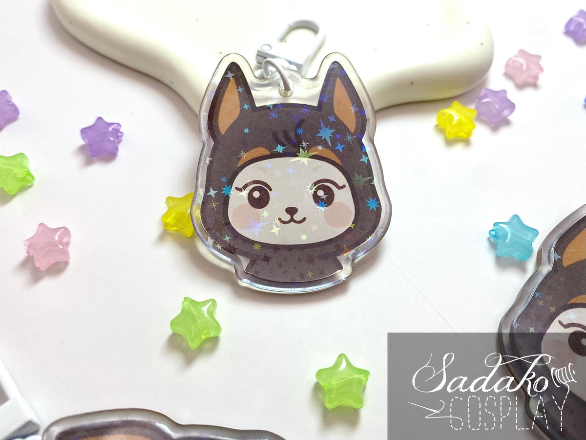 ATEEZ „Doberman Hetmongi“ Yeosang Acrylic Keychain mit Glitzer Sternen