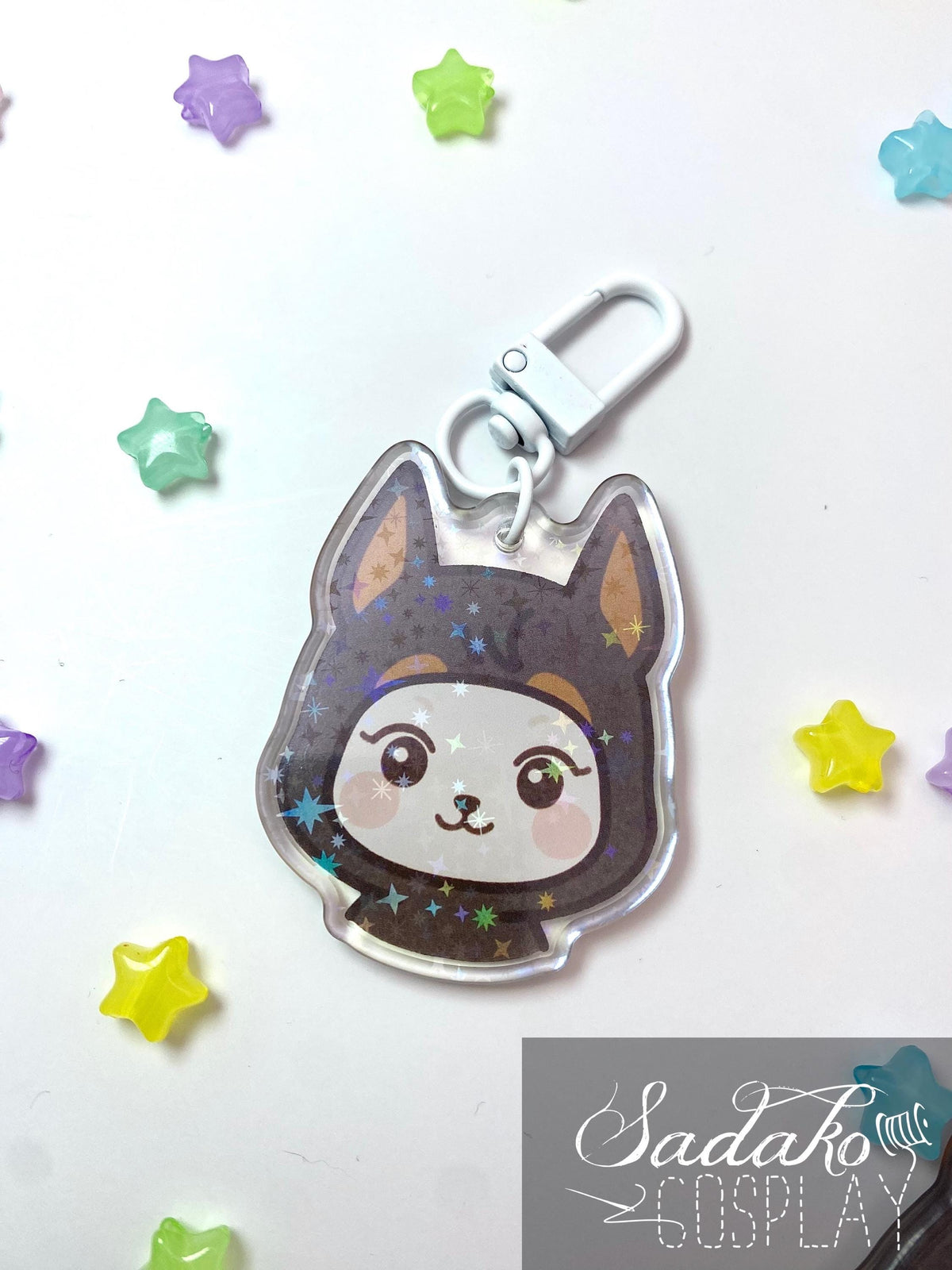 ATEEZ „Doberman Hetmongi“ Yeosang Acrylic Keychain mit Glitzer Sternen