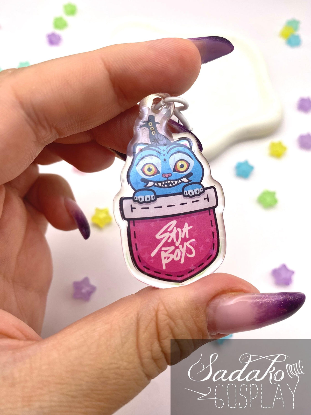 Derpy Tiger & Sussie in a Pocket Acrylic Keychain mit Glitzer Sternen, K-Pop Demon Hunters Anhänger