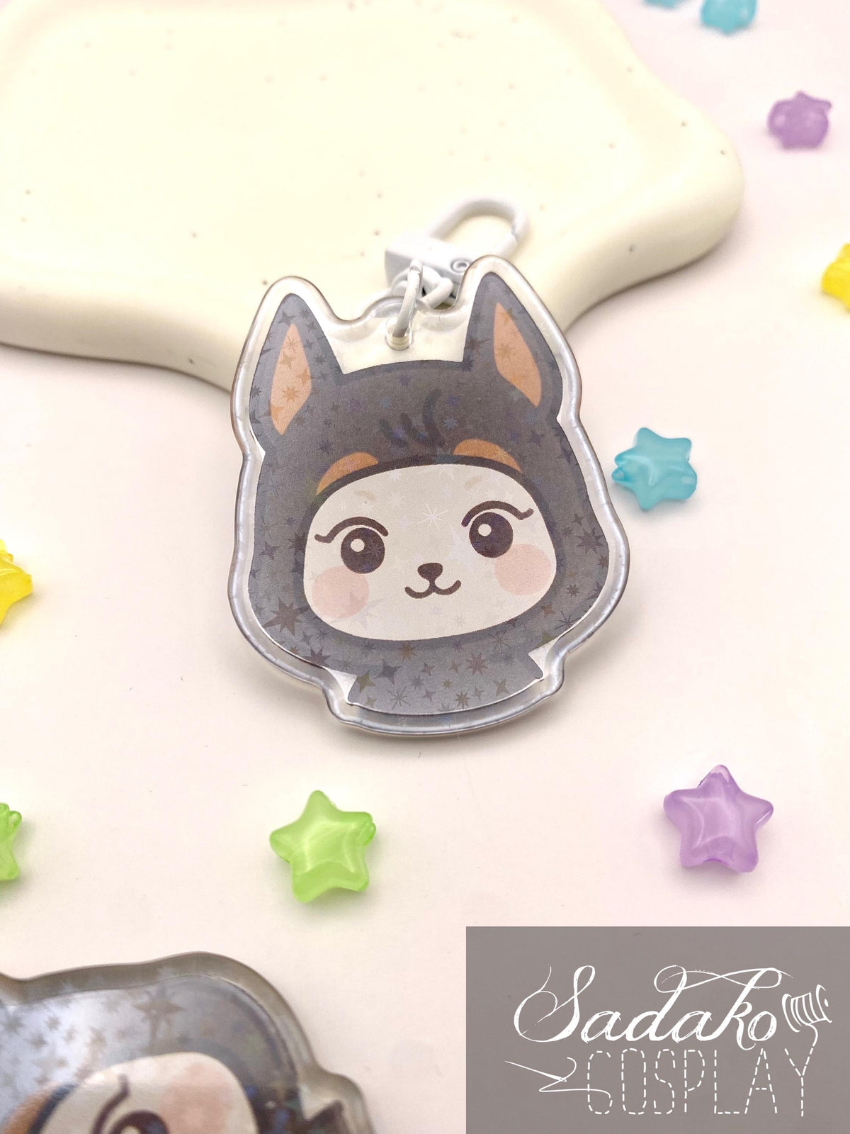 ATEEZ „Doberman Hetmongi“ Yeosang Acrylic Keychain mit Glitzer Sternen