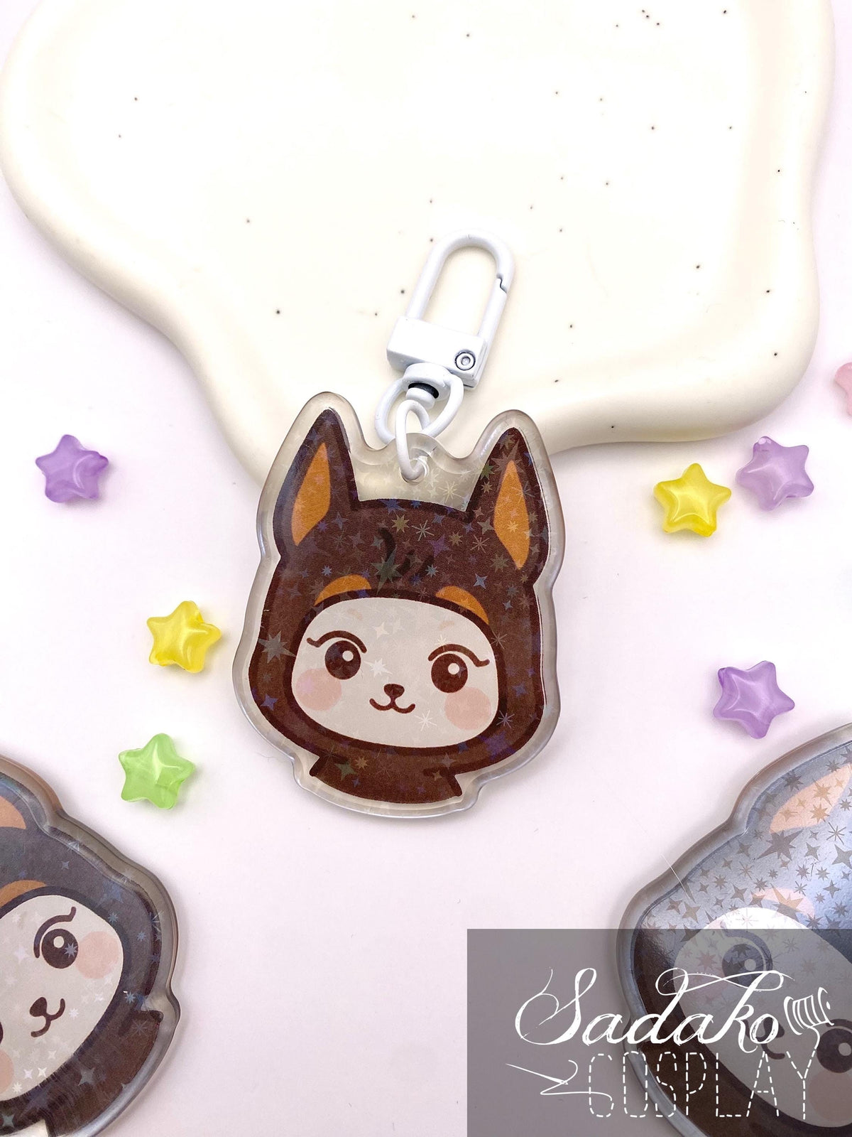 ATEEZ „Doberman Hetmongi“ Yeosang Acrylic Keychain mit Glitzer Sternen