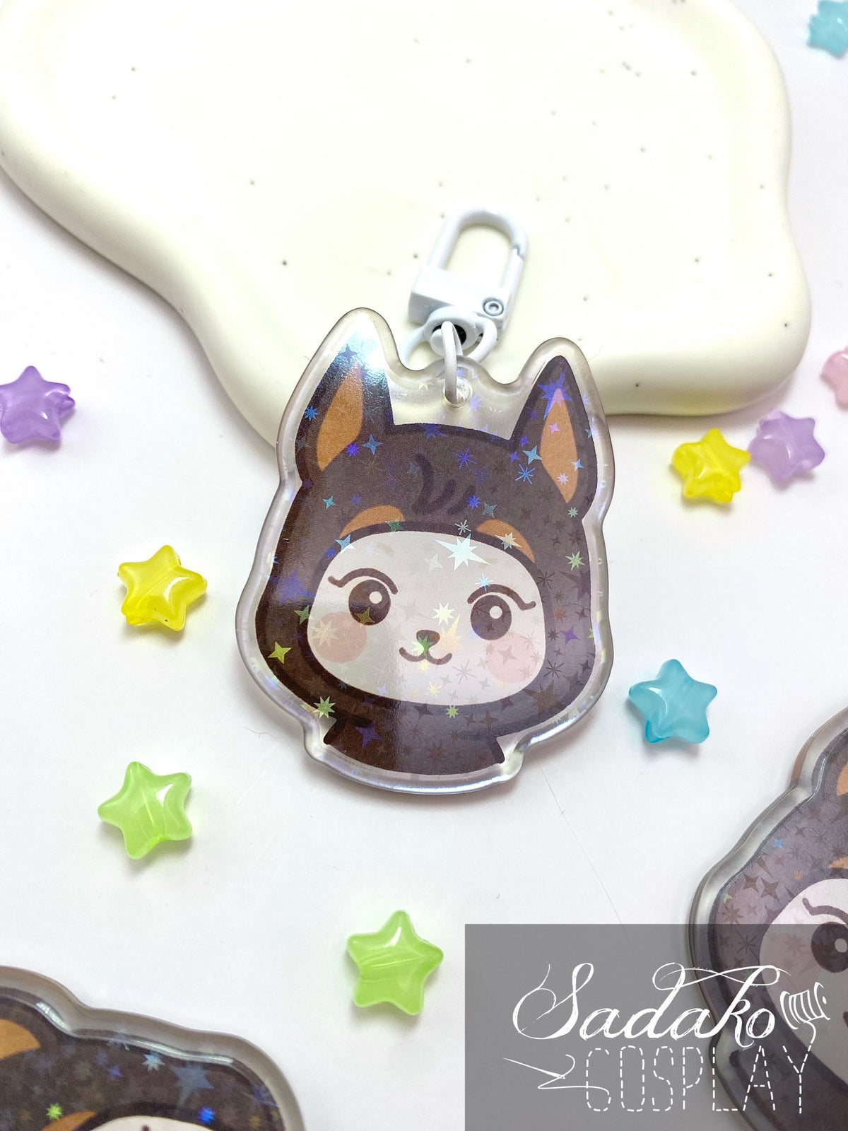 ATEEZ „Doberman Hetmongi“ Yeosang Acrylic Keychain mit Glitzer Sternen