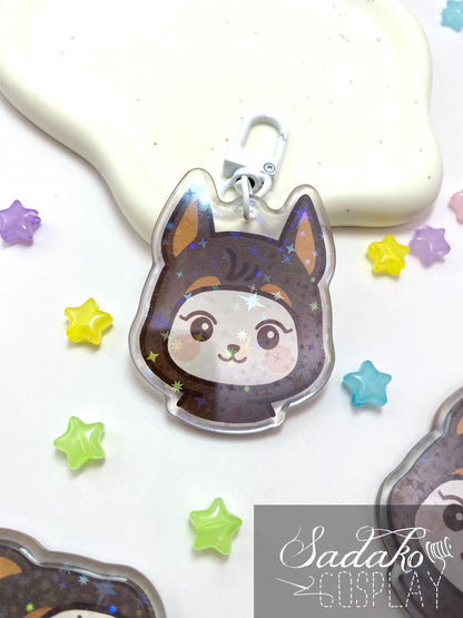 ATEEZ „Doberman Hetmongi“ Yeosang Acrylic Keychain mit Glitzer Sternen