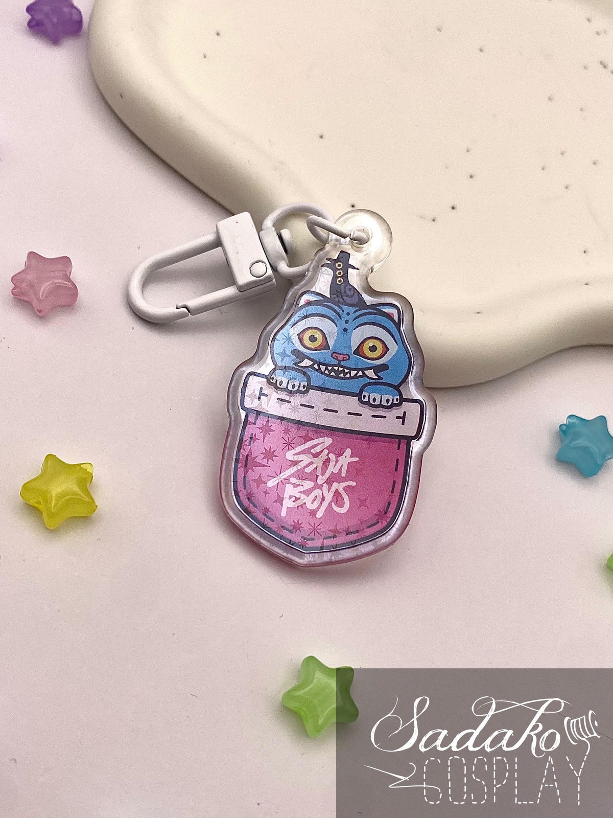 Derpy Tiger & Sussie in a Pocket Acrylic Keychain mit Glitzer Sternen, K-Pop Demon Hunters Anhänger
