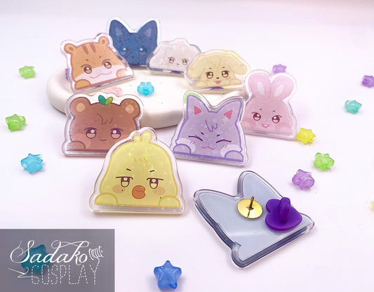 Aniteez Peeking Acrylic Pin, glitzernder ATEEZ Anstecker