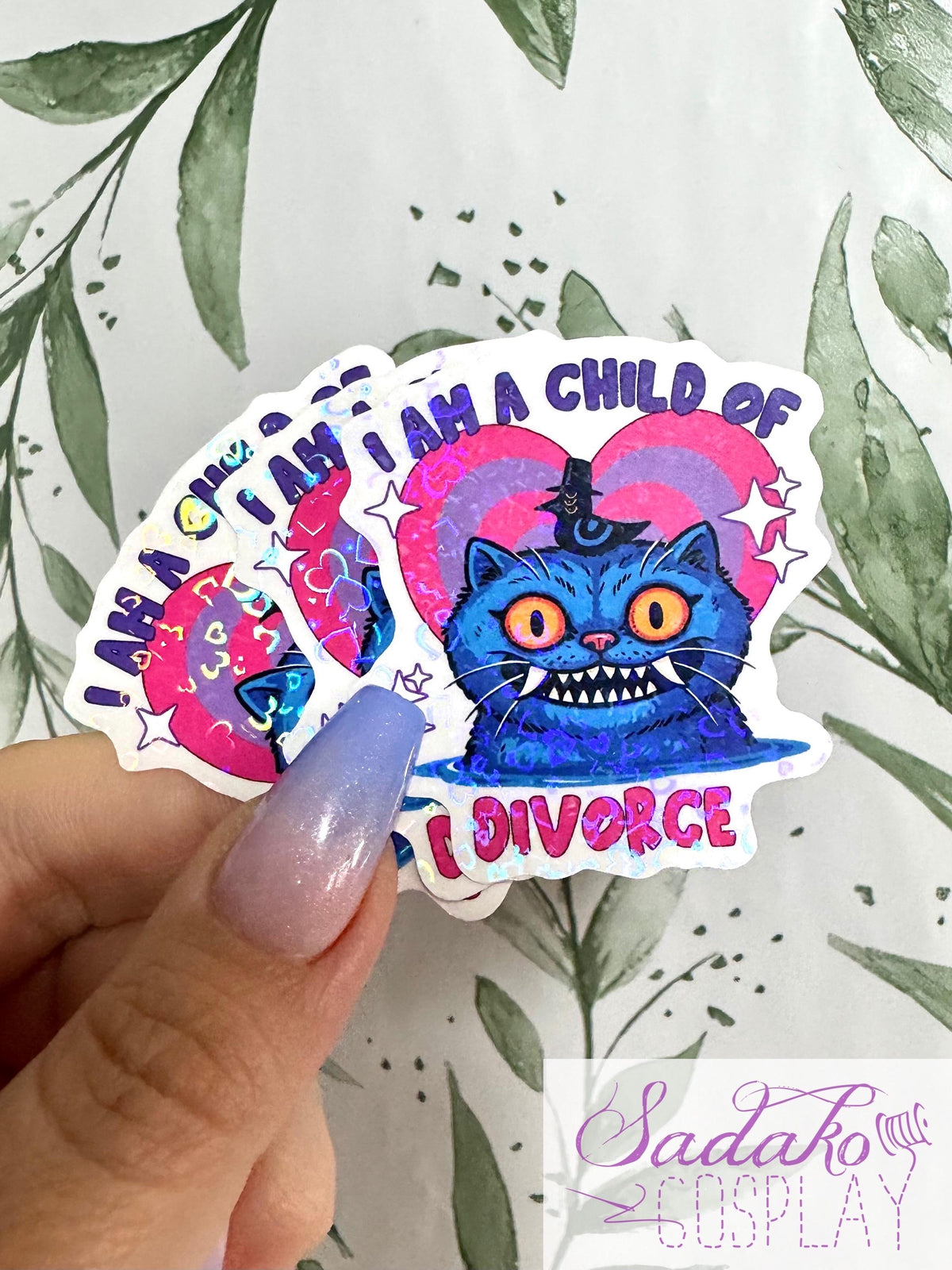 Derpy Tiger „I’m a child of Divorce“ transparenter Sticker - wasserfester Holo-Aufkleber, K-Pop Demon Hunters
