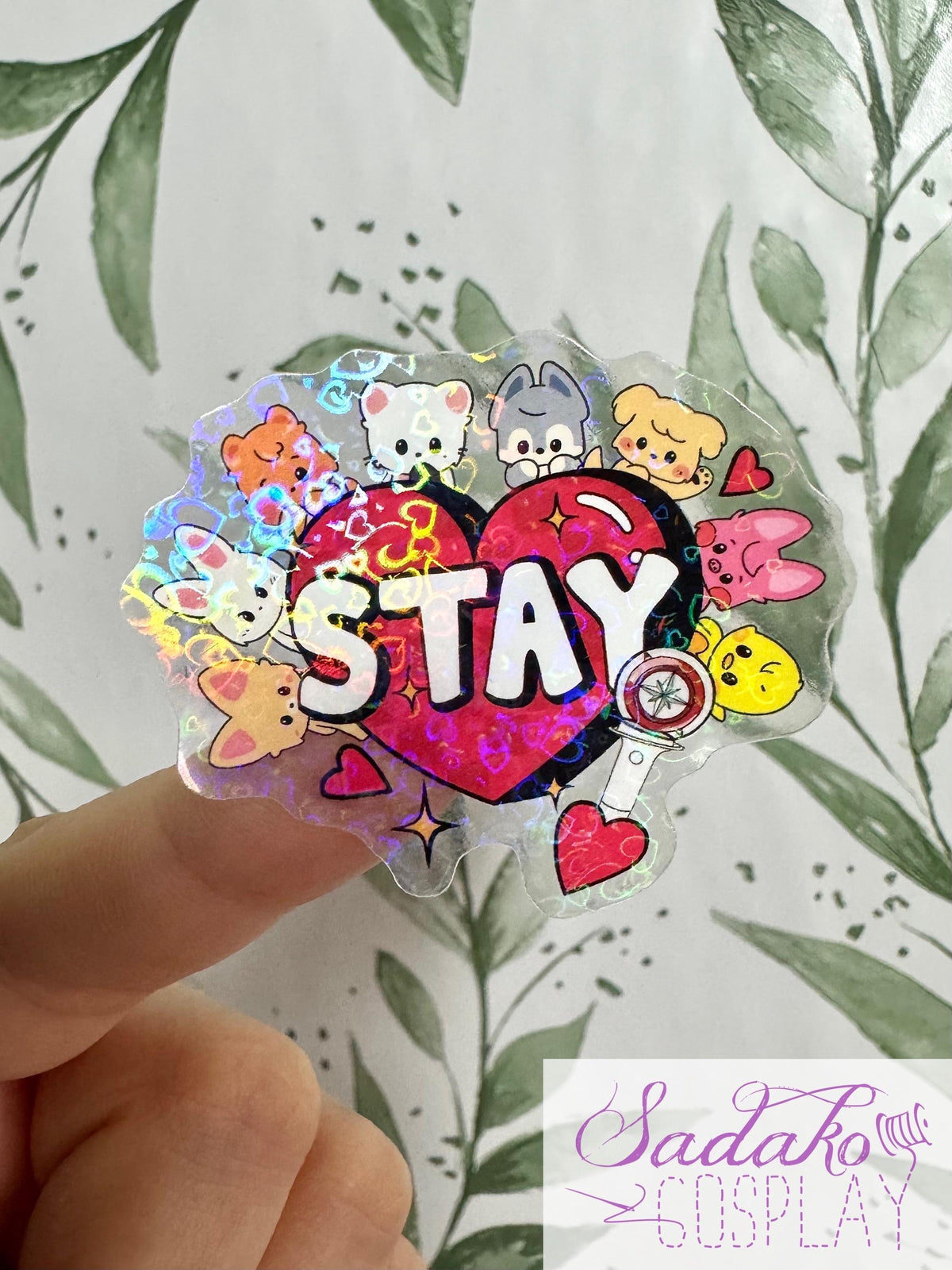SKZOO & Stay Herz transparenter Stray Kids Glitter Sticker