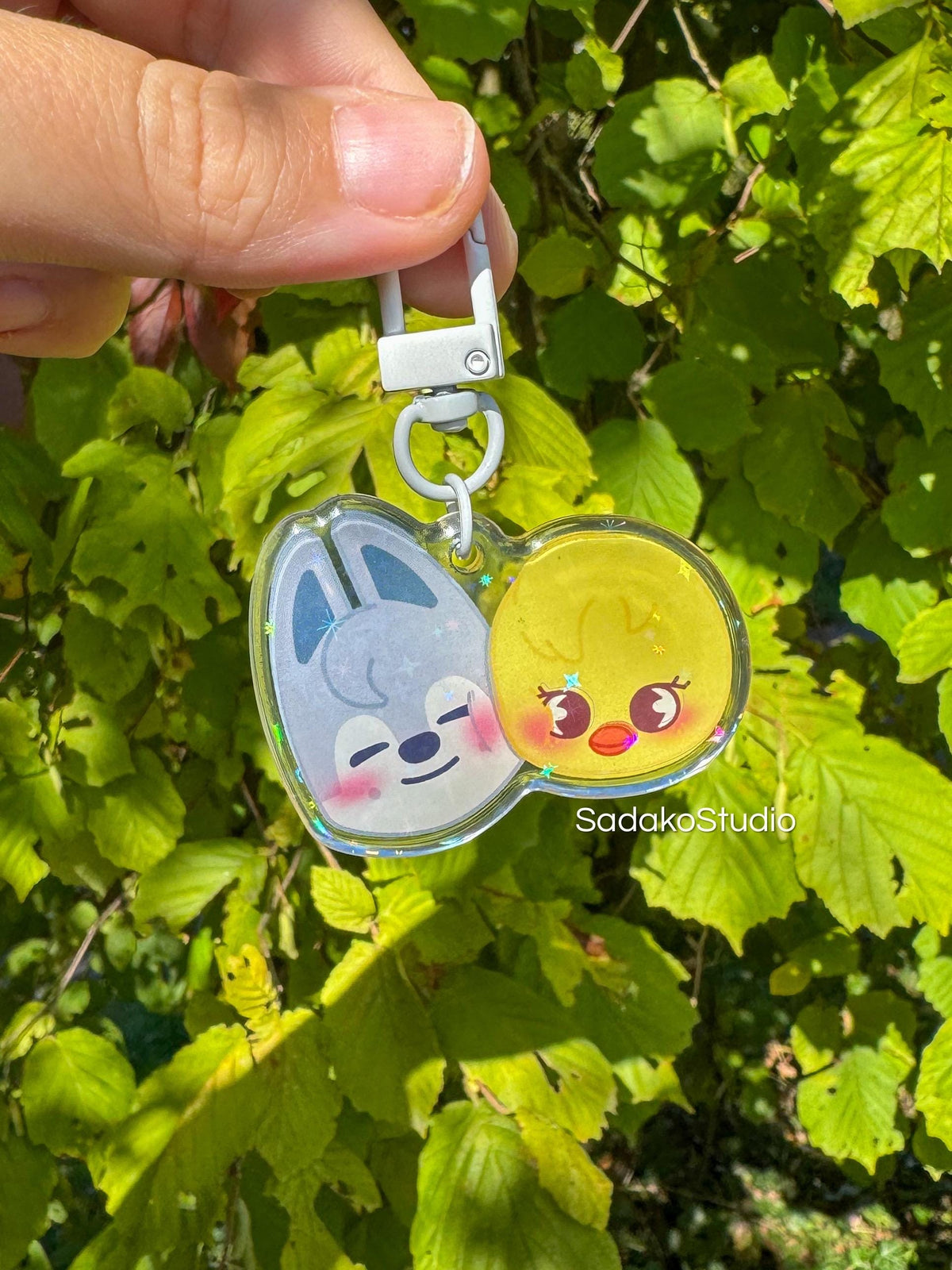 ChanLix Acryl Keychain mit holographischen Glitzer Sternen, Stray Kids SKZOO acrylic Anhänger, Bangchan & Felix