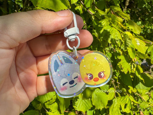 ChanLix Acryl Keychain mit holographischen Glitzer Sternen, Stray Kids SKZOO acrylic Anhänger, Bangchan & Felix