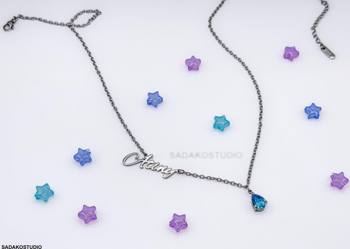 Atiny Star 1117 Halskette, ATEEZ Fandom Kette aus Edelstahl mit blauem Zirkonia, Fan merchandise K-Pop