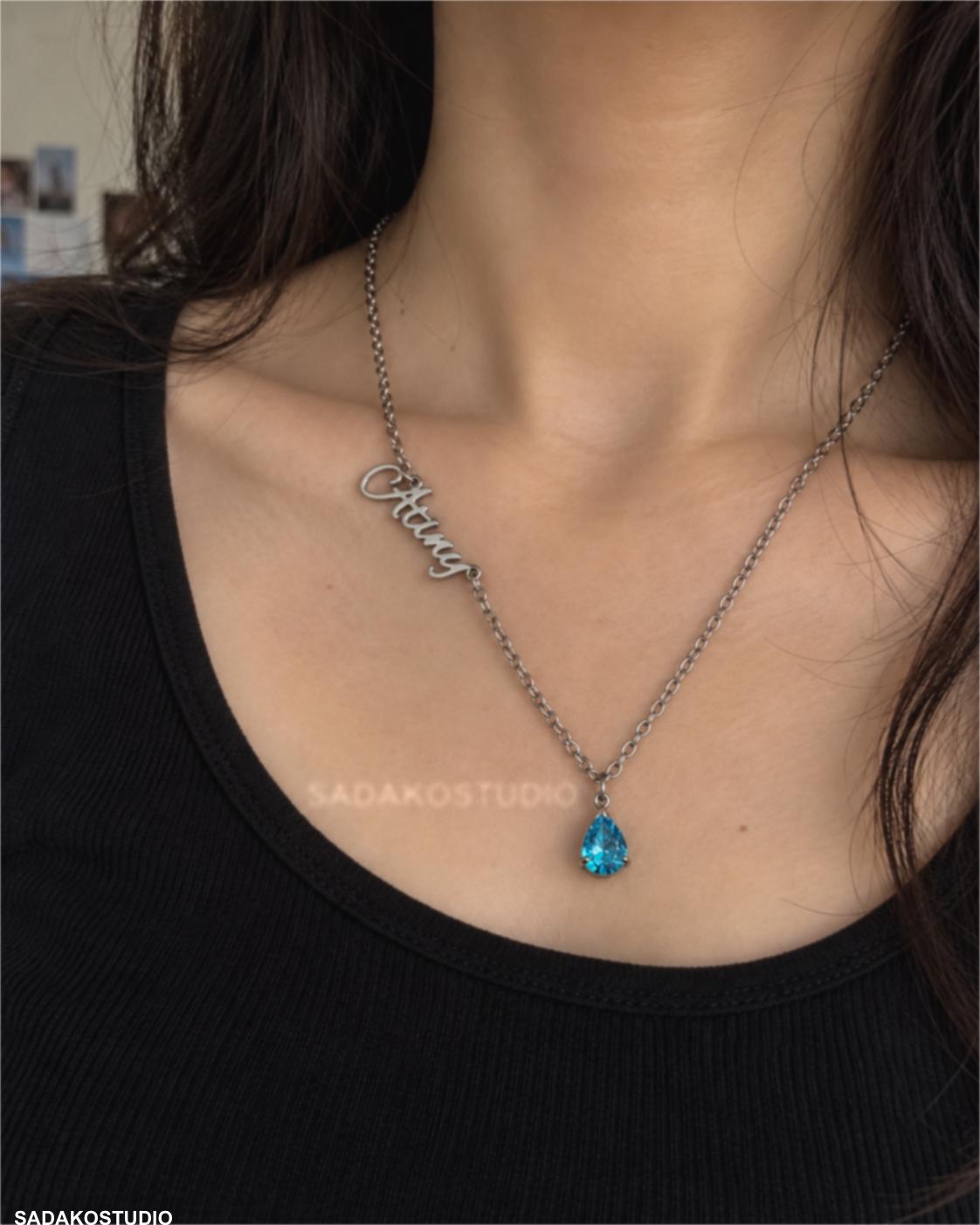 Atiny Star 1117 Halskette, ATEEZ Fandom Kette aus Edelstahl mit blauem Zirkonia, Fan merchandise K-Pop