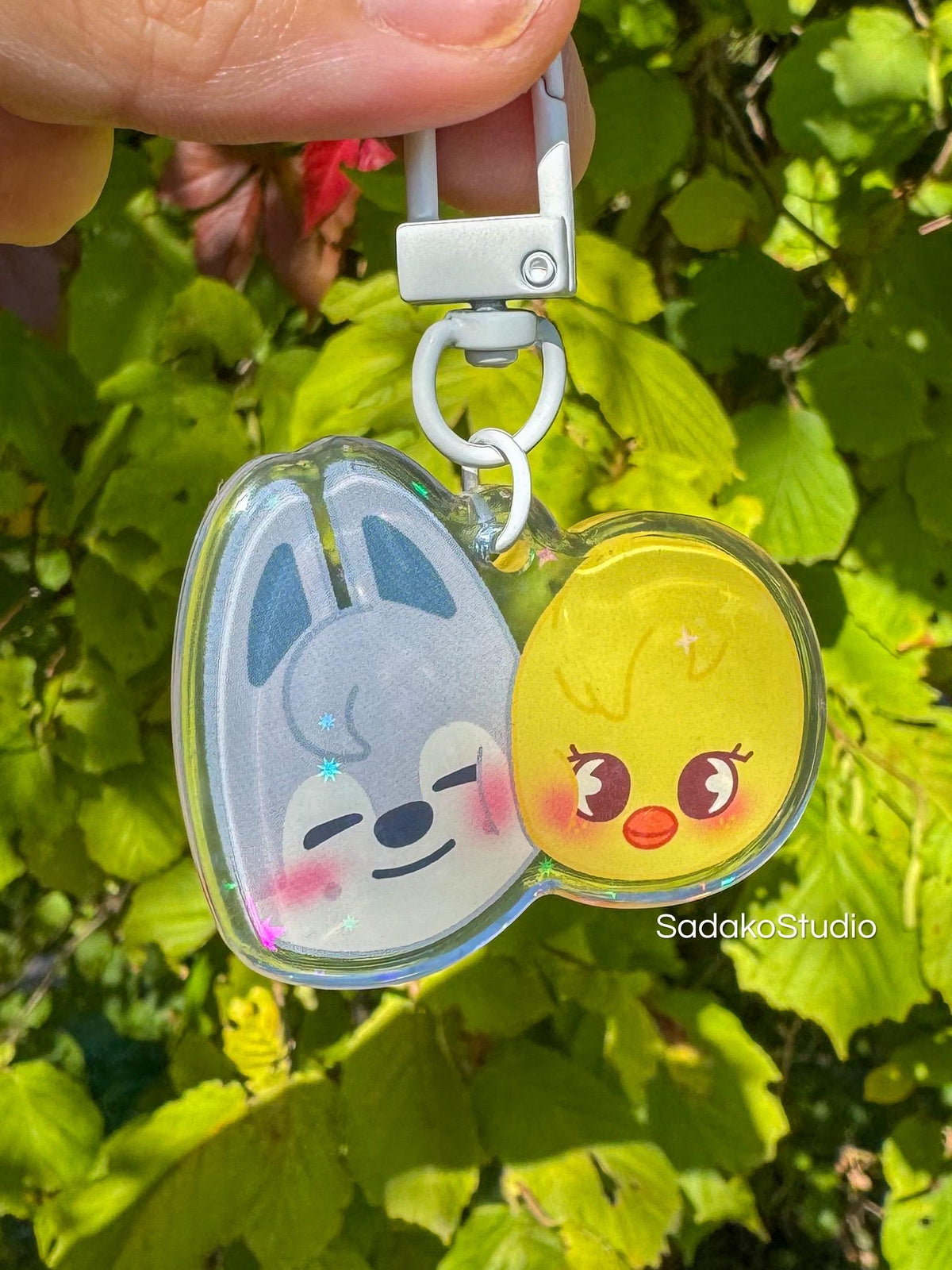 ChanLix Acryl Keychain mit holographischen Glitzer Sternen, Stray Kids SKZOO acrylic Anhänger, Bangchan & Felix