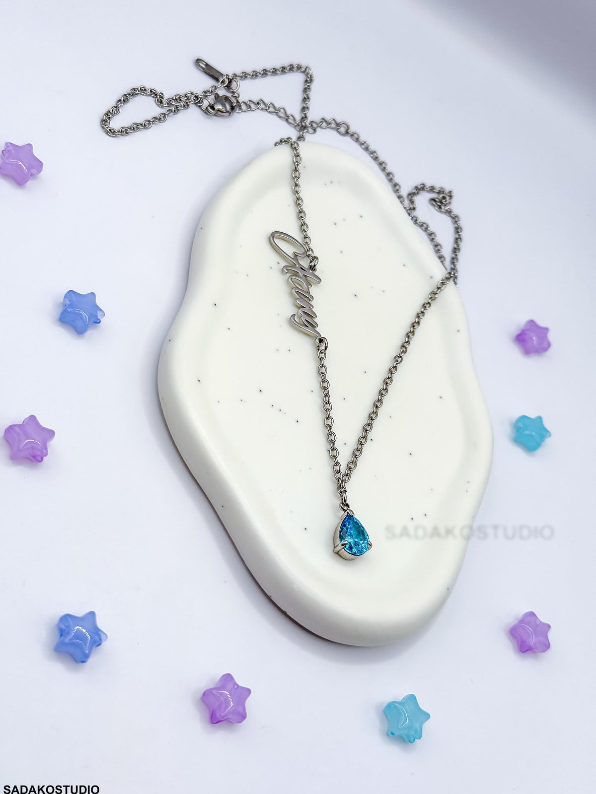 Atiny Star 1117 Halskette, ATEEZ Fandom Kette aus Edelstahl mit blauem Zirkonia, Fan merchandise K-Pop