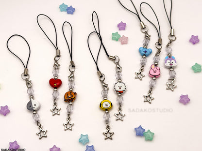 Bangtan Phone Charm | Handgemachter Handyanhänger mit Perlen | 8 Charaktere & 2 Varianten | K-Pop Accessoire für ARMYs