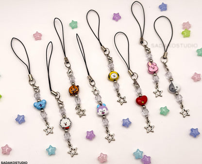 Bangtan Phone Charm | Handgemachter Handyanhänger mit Perlen | 8 Charaktere & 2 Varianten | K-Pop Accessoire für ARMYs