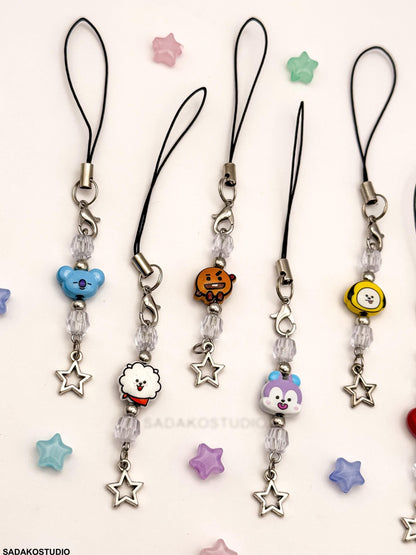 Bangtan Phone Charm | Handgemachter Handyanhänger mit Perlen | 8 Charaktere & 2 Varianten | K-Pop Accessoire für ARMYs
