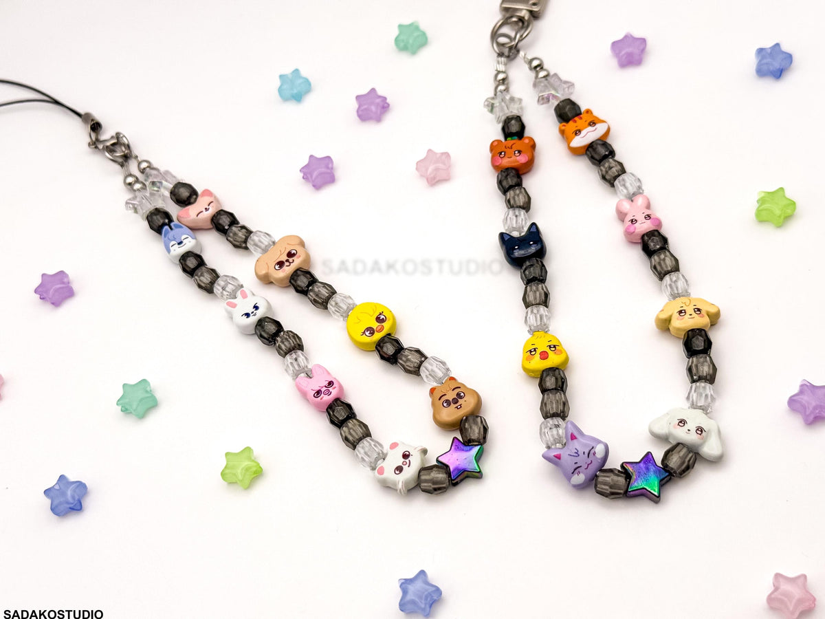 K-Pop Phone Charm | Aniteez SKZOO Bangtan Handykette | Handgemachter Handy Anhänger mit Perlen | ATEEZ Stray Kids ARMY