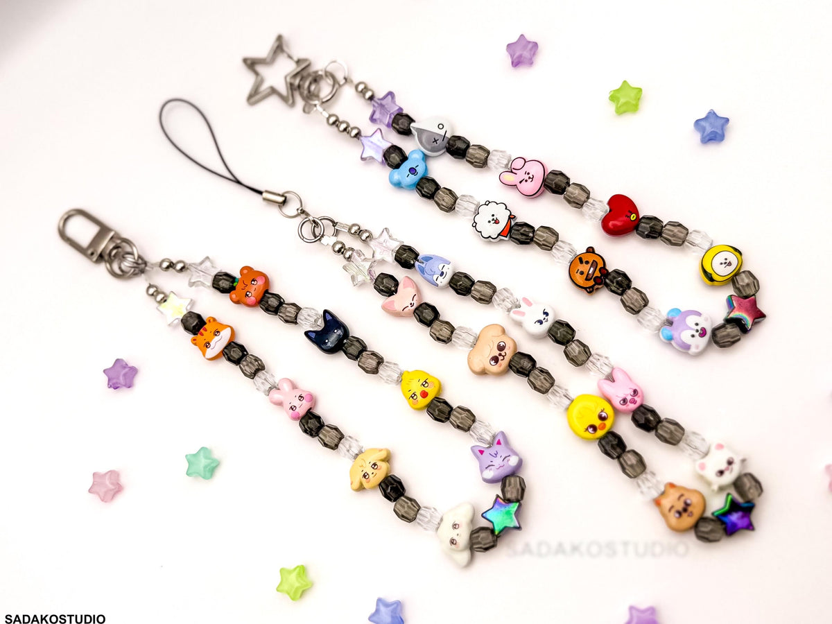 K-Pop Phone Charm | Aniteez SKZOO Bangtan Handykette | Handgemachter Handy Anhänger mit Perlen | ATEEZ Stray Kids ARMY
