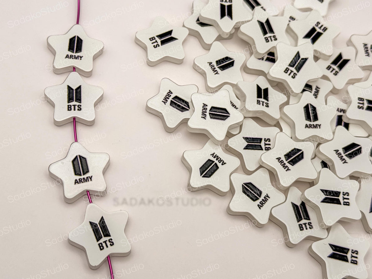 Bangtan ARMY Stern Motivperlen | Weiße Acrylperlen 25 mm | K-Pop DIY Schmuck, Friendship Bracelets & Konzert Freebies
