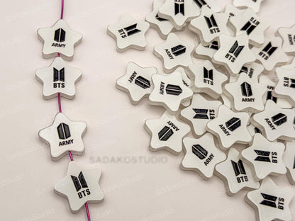 Bangtan ARMY Stern Motivperlen | Weiße Acrylperlen 25 mm | K-Pop DIY Schmuck, Friendship Bracelets & Konzert Freebies