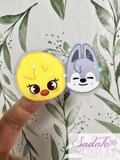 Stray Kids SKZOO Peekaboo Mini Sticker - Transparente Vinyl Aufkleber mit Stern Holo Glitzer, einzeln oder OT8 Set