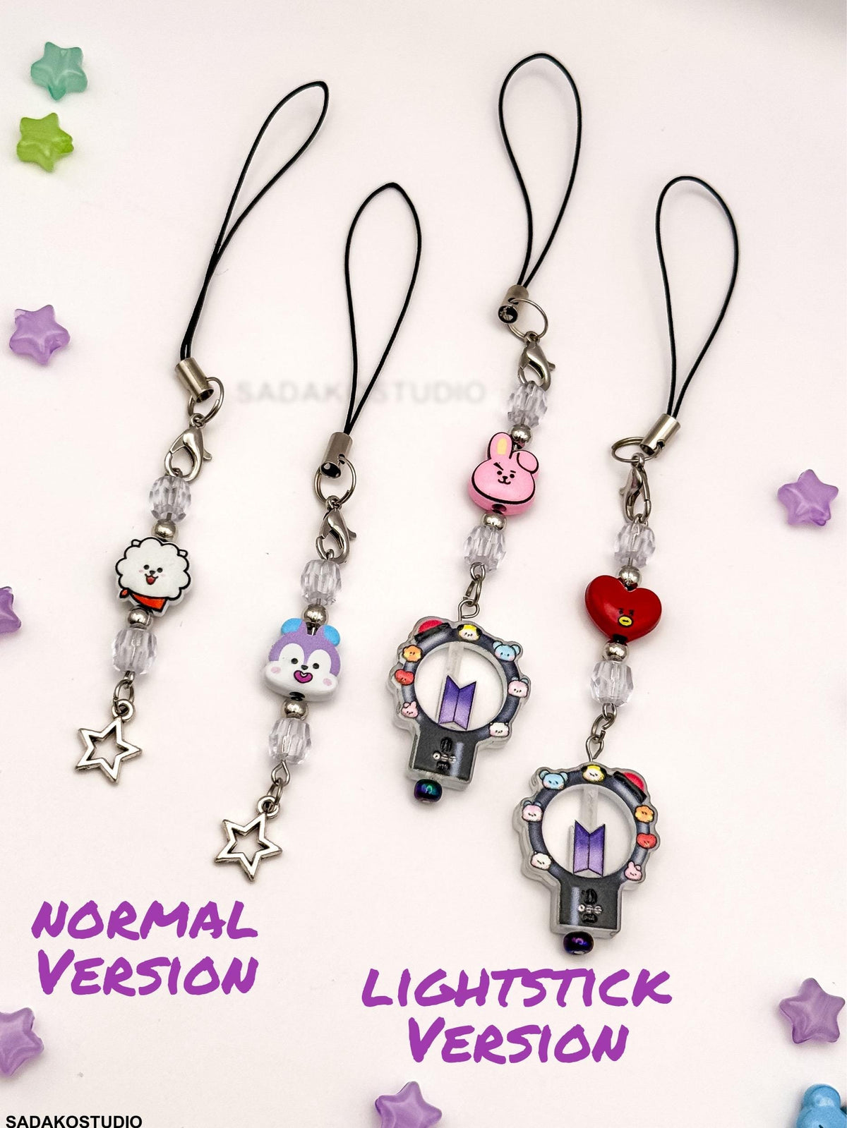 Bangtan Phone Charm | Handgemachter Handyanhänger mit Perlen | 8 Charaktere & 2 Varianten | K-Pop Accessoire für ARMYs
