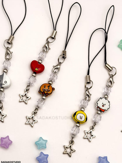 Bangtan Phone Charm | Handgemachter Handyanhänger mit Perlen | 8 Charaktere & 2 Varianten | K-Pop Accessoire für ARMYs