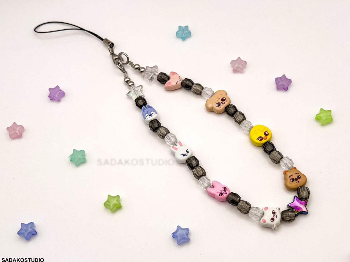 K-Pop Phone Charm | Aniteez SKZOO Bangtan Handykette | Handgemachter Handy Anhänger mit Perlen | ATEEZ Stray Kids ARMY