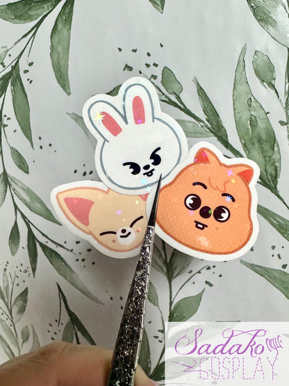 Stray Kids SKZOO Peekaboo Mini Sticker - Transparente Vinyl Aufkleber mit Stern Holo Glitzer, einzeln oder OT8 Set