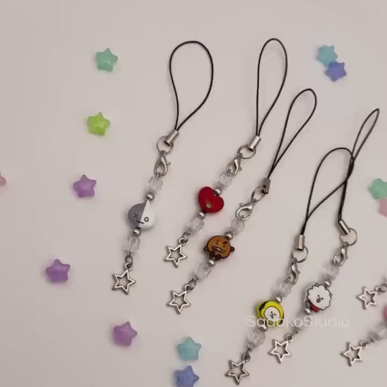 Bangtan Phone Charm | Handgemachter Handyanhänger mit Perlen | 8 Charaktere & 2 Varianten | K-Pop Accessoire für ARMYs
