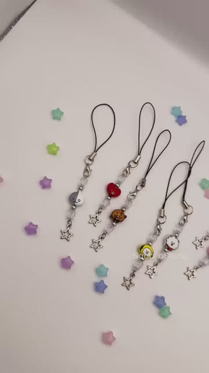 Bangtan Phone Charm | Handgemachter Handyanhänger mit Perlen | 8 Charaktere & 2 Varianten | K-Pop Accessoire für ARMYs