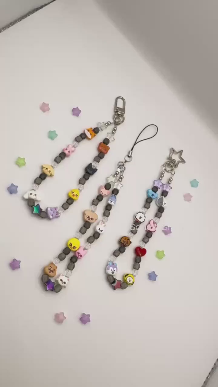 K-Pop Phone Charm | Aniteez SKZOO Bangtan Handykette | Handgemachter Handy Anhänger mit Perlen | ATEEZ Stray Kids ARMY