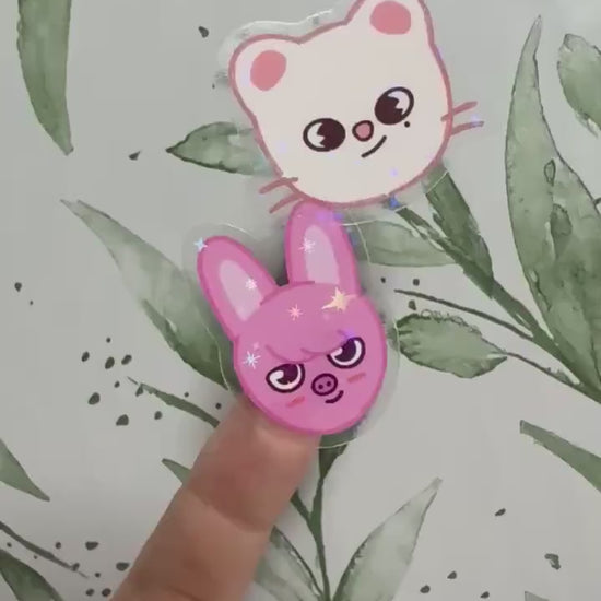 Stray Kids SKZOO Peekaboo Mini Sticker - Transparente Vinyl Aufkleber mit Stern Holo Glitzer, einzeln oder OT8 Set
