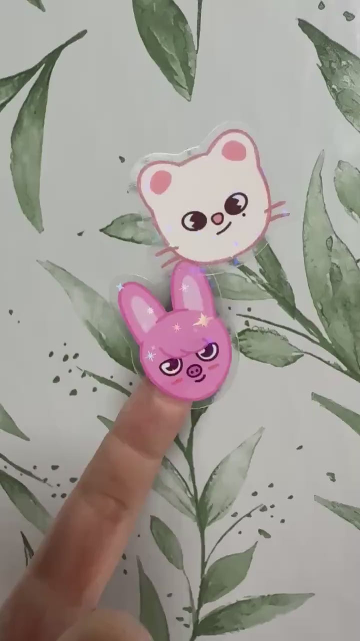 Stray Kids SKZOO Peekaboo Mini Sticker - Transparente Vinyl Aufkleber mit Stern Holo Glitzer, einzeln oder OT8 Set